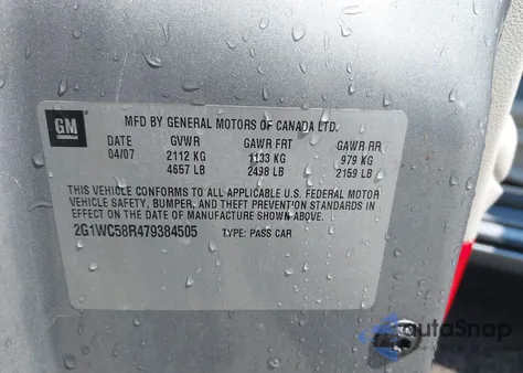 2007 Chevrolet Impala Lt z USA, uszkodzony, nr VIN 2G1WC58R479384505